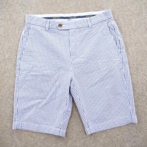 Brooks Brothers Shorts Mens 32 Blue Seersucker Flat Front Chinos 11" Checks